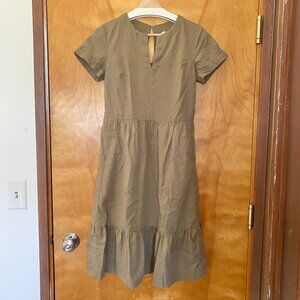 Pact Canopy Linen Blend Notch Neck Dress Organic Cotton Linen Women's XXS Khaki